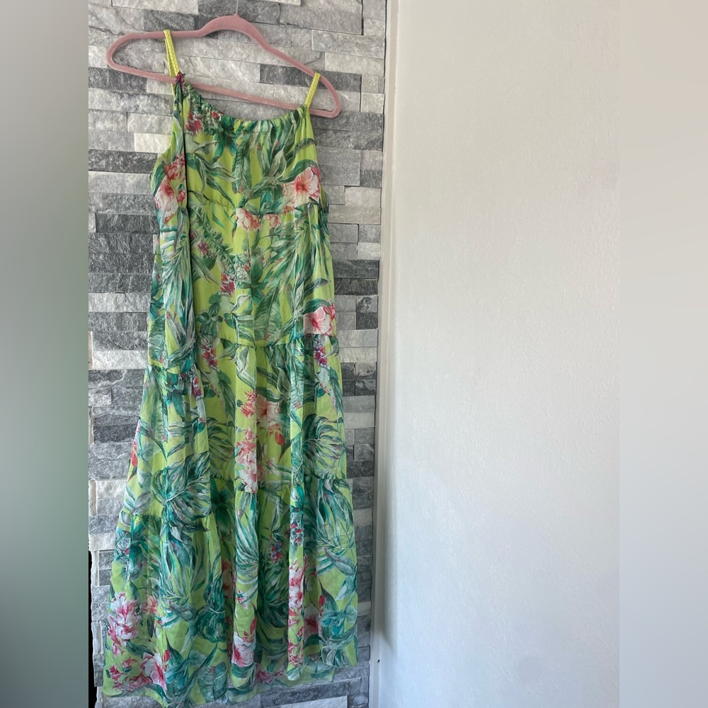Women’s ELENA BALDI ITALY NWT Silk Blend Floral Midi Dress-Green-Size XL - Picture 2 of 8